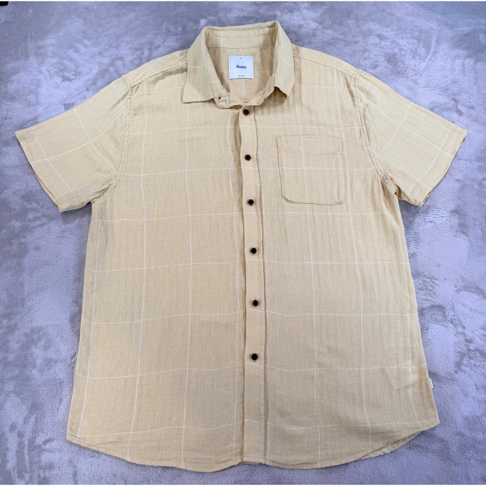 Katin Mens Monty Short Sleeve‎ Linen Blend Button Up Short Sleeve Shirt Large